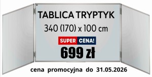 Tablica tryptyk  340(170)x100  biała suchościeralna ULTRALEKKA - PREMIUM   magnetyczna bez nadruków