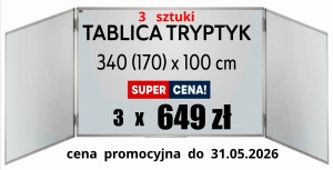 3x Tablica tryptyk  340(170)x100  biała suchościeralna ULTRALEKKA - PREMIUM   magnetyczna bez nadruków 