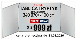 3 x Tablica tryptyk 340(170)x100 biała, CERAMICZNA  ULTRALEKKA PREMIUM_C suchościeralna, magnetyczna