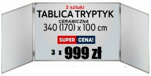 3 x Tablica tryptyk 340(170)x100 biała, CERAMICZNA  ULTRALEKKA PREMIUM_C suchościeralna, magnetyczna