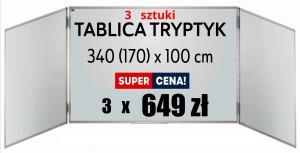 3x Tablica tryptyk  340(170)x100  biała suchościeralna ULTRALEKKA - PREMIUM   magnetyczna bez nadruków 