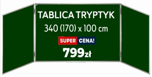 Tablica tryptyk kredowa 340(170)x100 cm  ULTRALEKKA - PREMIUM   zielona, magnetyczna
