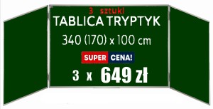 3 x Tablica tryptyk kredowa 340(170)x100 cm  ULTRALEKKA - PREMIUM   zielona, magnetyczna