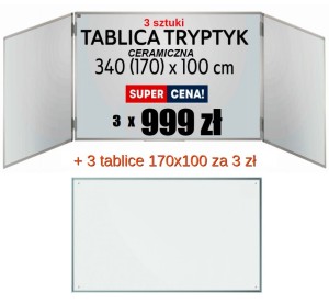 3 x Tablica tryptyk 340(170)x100 biała, CERAMICZNA  ULTRALEKKA PREMIUM_C suchościeralna, magnetyczna